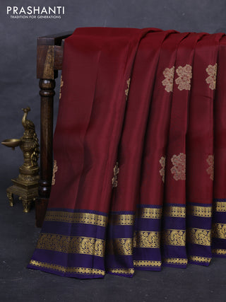 Maroon & Navy Blue Kanchipuram Silk - Buttas