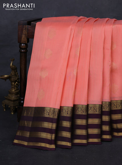 Peach Pink & Wine Kanchipuram Silk - Weaves
