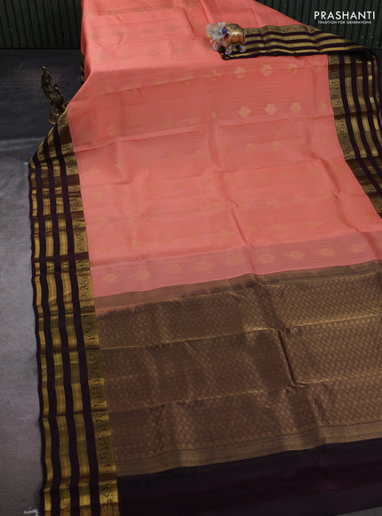 Peach Pink & Wine Kanchipuram Silk - Weaves