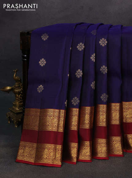 Navy Blue & Maroon Kanchipuram Silk - Buttas