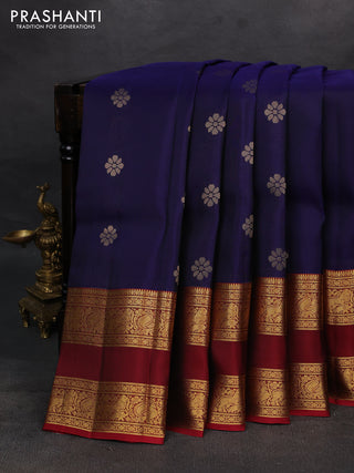 Navy Blue & Maroon Kanchipuram Silk - Buttas