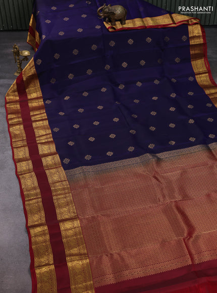 Navy Blue & Maroon Kanchipuram Silk - Buttas