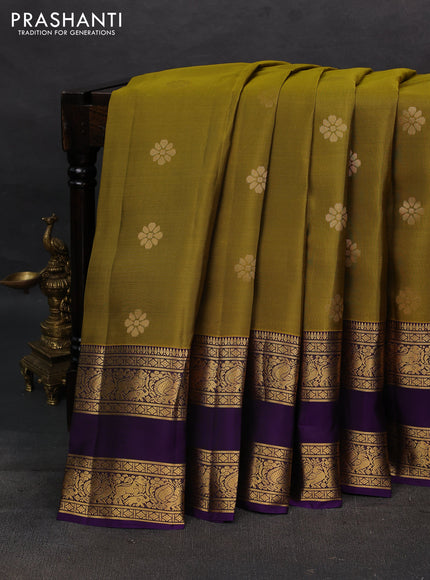 Mustard Green & Purple Kanchipuram Silk - Buttas