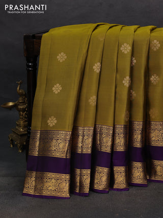 Mustard Green & Purple Kanchipuram Silk - Buttas