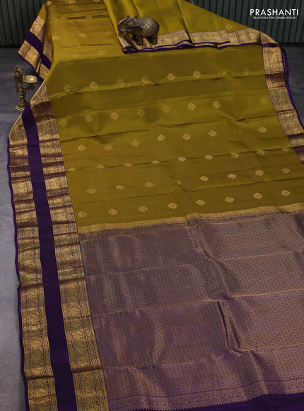 Mustard Green & Purple Kanchipuram Silk - Buttas