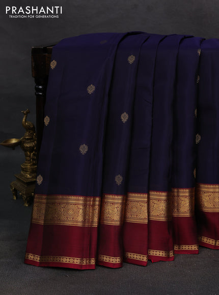 Navy Blue & Maroon Kanchipuram Silk - Buttas