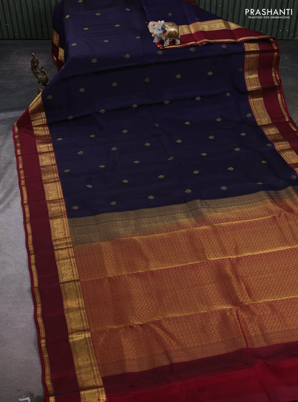 Navy Blue & Maroon Kanchipuram Silk - Buttas