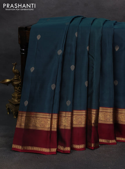 Peacock Blue & Maroon Kanchipuram Silk - Buttas