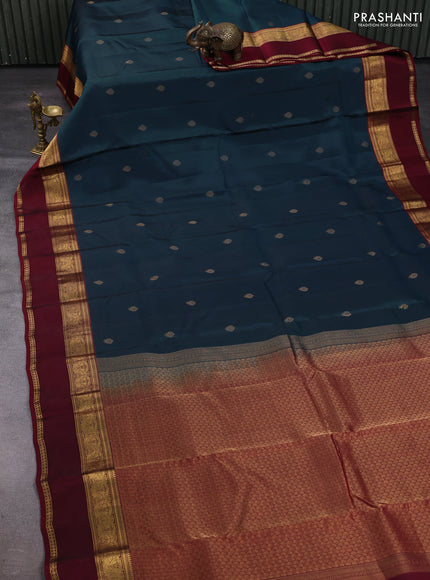 Peacock Blue & Maroon Kanchipuram Silk - Buttas