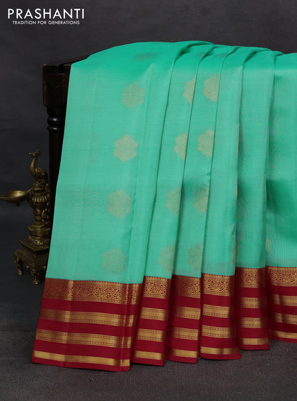 Teal Green & Red Kanchipuram Silk - Buttas