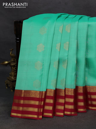Teal Green & Red Kanchipuram Silk - Buttas