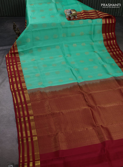 Teal Green & Red Kanchipuram Silk - Buttas