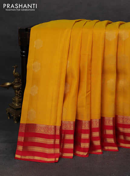 Mustard Yellow & Red Kanchipuram Silk - Buttas