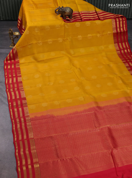 Mustard Yellow & Red Kanchipuram Silk - Buttas