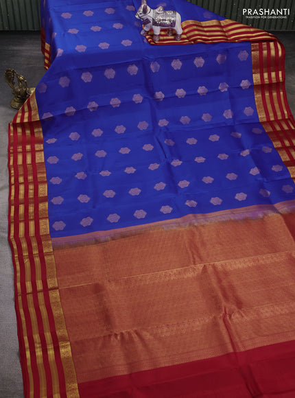 Royal Blue & Red Kanchipuram Silk - Buttas