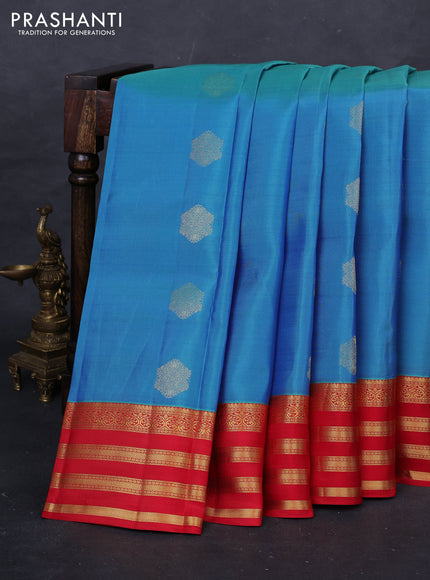 Blue & Red Kanchipuram Silk - Buttas
