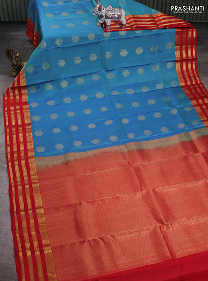 Blue & Red Kanchipuram Silk - Buttas