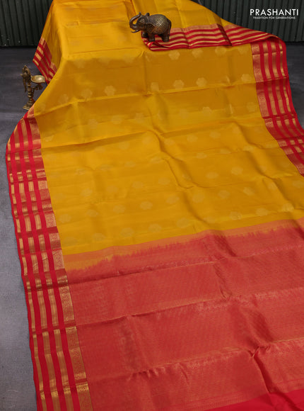 Mustard Yellow & Red Kanchipuram Silk - Buttas
