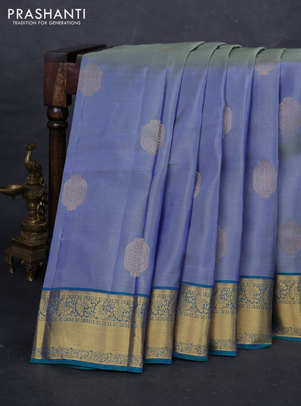 Blue & Teal Green Kanchipuram Silk - Buttas