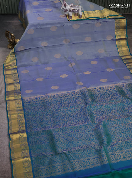 Blue & Teal Green Kanchipuram Silk - Buttas