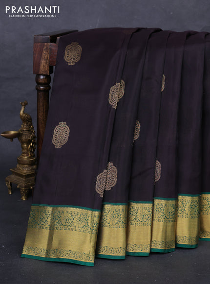 Coffee Brown & Green Kanchipuram Silk - Buttas