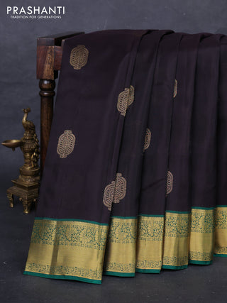 Coffee Brown & Green Kanchipuram Silk - Buttas