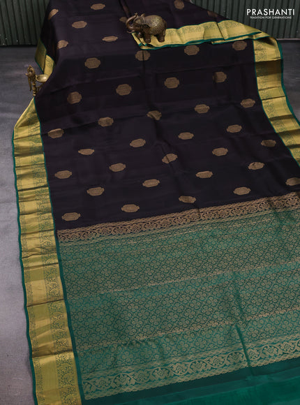 Coffee Brown & Green Kanchipuram Silk - Buttas
