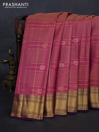 Peach Pink & Purple Kanchipuram Silk - Checks
