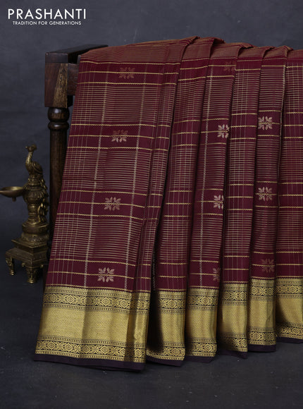 Maroon & Coffee Brown Kanchipuram Silk - Checks