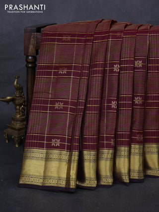 Maroon & Coffee Brown Kanchipuram Silk - Checks