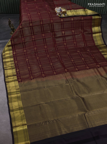 Maroon & Coffee Brown Kanchipuram Silk - Checks