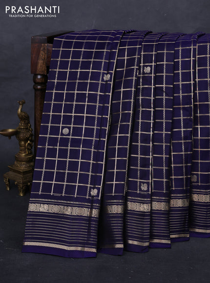 Navy Blue Kanchipuram Silk - Checks
