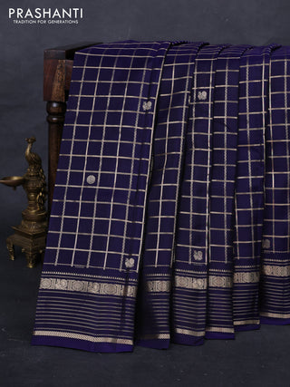 Navy Blue Kanchipuram Silk - Checks