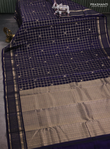 Navy Blue Kanchipuram Silk - Checks