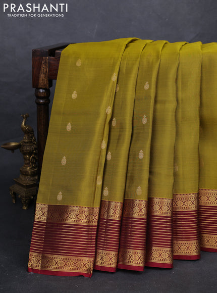 Mehendi Green & Maroon Kanchipuram Silk - Buttas