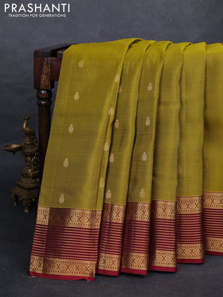 Mehendi Green & Maroon Kanchipuram Silk - Buttas