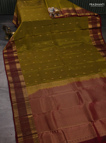 Mehendi Green & Maroon Kanchipuram Silk - Buttas