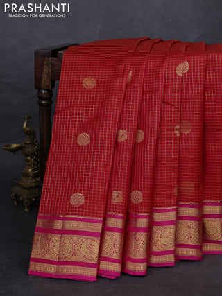Red & Pink Kanchipuram Silk - Checks