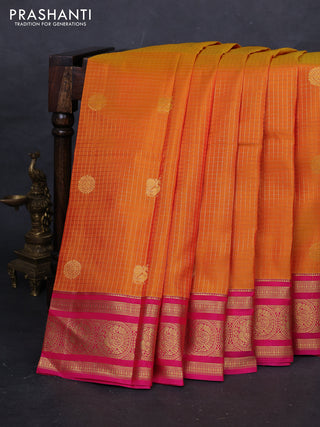 Sunset Orange & Pink Kanchipuram Silk - Checks