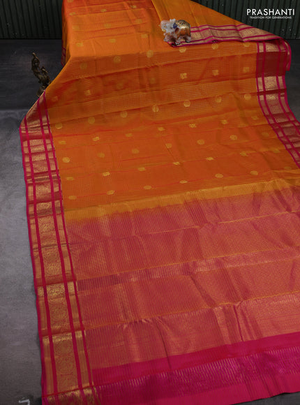 Sunset Orange & Pink Kanchipuram Silk - Checks