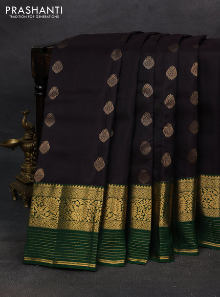 Coffee Brown & Green Kanchipuram Silk - Buttas