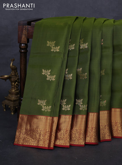 Sap Green & Maroon Kanchipuram Silk - Buttas