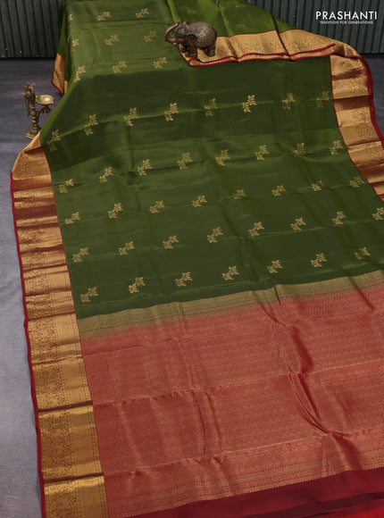 Sap Green & Maroon Kanchipuram Silk - Buttas