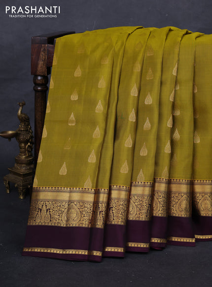 Mehendi Green & Purple Kanchipuram Silk - Buttas