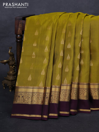 Mehendi Green & Purple Kanchipuram Silk - Buttas
