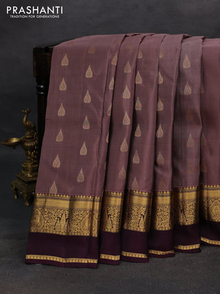 Rosy Brown & Purple Kanchipuram Silk - Buttas