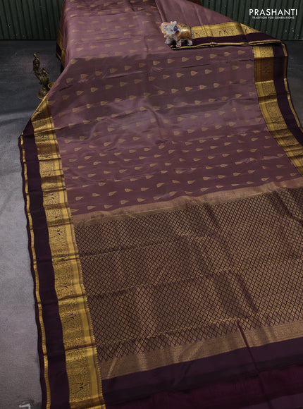 Rosy Brown & Purple Kanchipuram Silk - Buttas