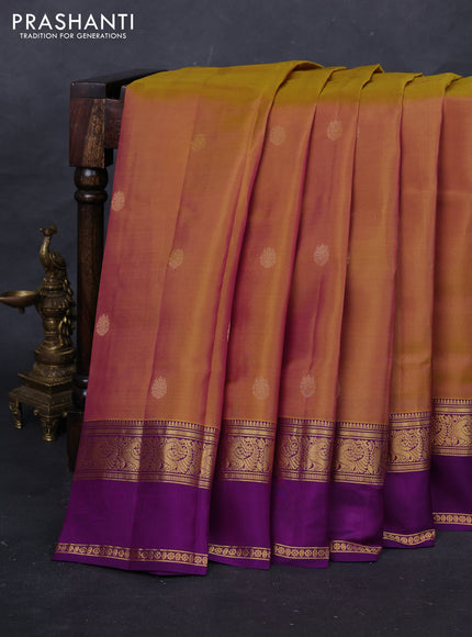Mustard & Purple Kanchipuram Silk - Buttas