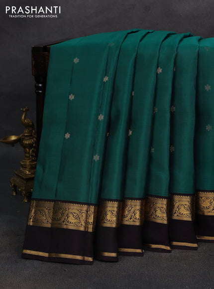 Teal Green & Coffee Brown Kanchipuram Silk - Buttas