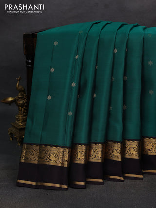 Teal Green & Coffee Brown Kanchipuram Silk - Buttas